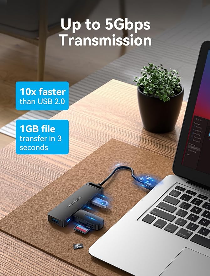 USB Hub VENTION [100-Pack] 4-Port USB 3.0 Hub Ultra-Slim Data USB Splitter Charging Supported Compatible with MacBook Laptop Surface Pro PS4 PC Flash Drive Mobile HDD 0.5FT