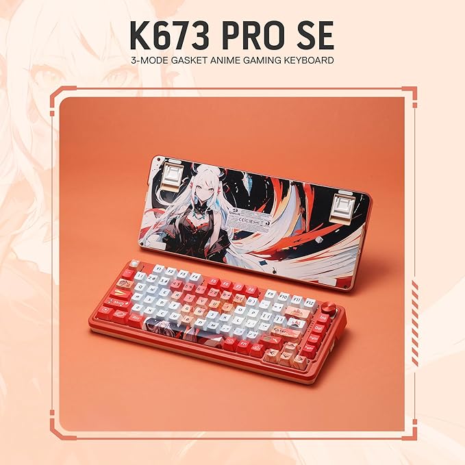 Redragon K673 PRO SE 75% 81 Keys Wireless Gasket RGB Gaming Keyboard 3-Mode Anime Mechanical Keyboard w/Hot-Swap Socket Dedicated Knob Control &amp 5-Layer Noise Dampening Custom Hi-Fi Linear Swit