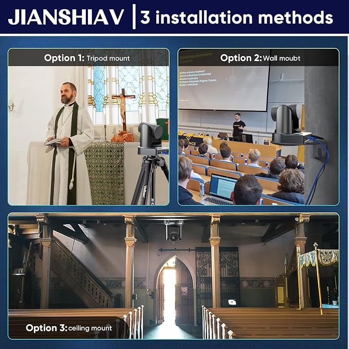 Conference NDI PTZ Camera System with 10X Optical Zoom | 4K 30fps HDMI USB SDI LAN(POE) Webcam for Church Streaming Online Video Conference| Compatible with Zoom OBS (JS510USH4KN)