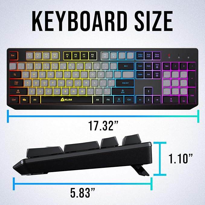 KLIM Chroma Wireless Keyboard – RGB Backlit Gaming Rechargeable Battery PC Keyboard Durable &amp Water-Resistant Compatible with PS4 PS5 &amp Mac - Black
