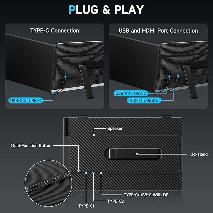 Laptop Screen Extender 0.17 Ultra-Thin 14.2 FHD 1080P IPS Portable Monitor for Laptop Dual Screen Travel Monitor Extender Suitable for 13-17.3 Plug &amp Play for Windows/Mac/Android/Switch/PS-5