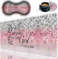 Durable Desk Mat + Wrist Rest Pad + Coasters Set Large Gaming Office Mouse Pad 31.5 x 11.8 Extended Non-Slip Rubber Keyboard Pad Laptop &amp Home Pink Flash Bible Pattern