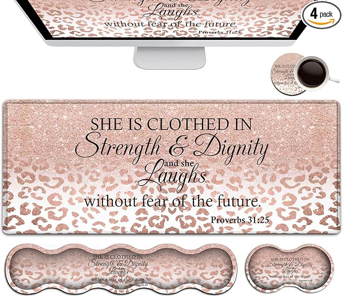 Large Mouse Pad Office Desk PadLaptop Desk Table Protector Writing Mat Ergonomic Extended Pink Leopard Mouse Pad Keyboard Wrist Rest Support SetProverbs 31:25 Verse Desk Mat Gaming Mouse Pad
