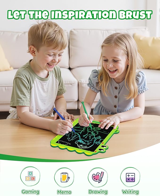 ORSEN 12 Inch LCD Doodle Board Tablet Toy - Green Dinosaur Drawing Pad for Kids 3-6 Years Old - Christmas and Birthday Gifts