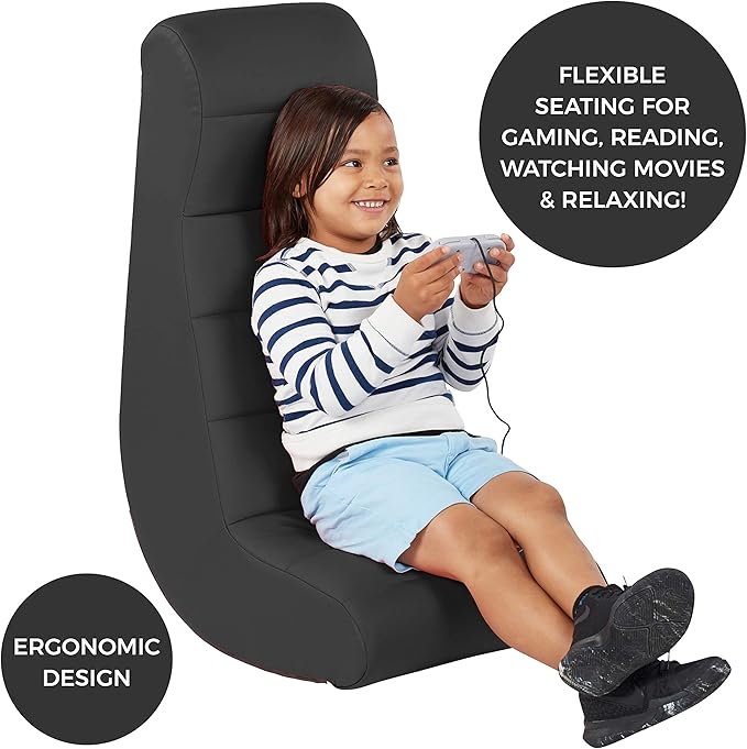 Factory Direct Partners Soft Ergonomic Horizontal Soft Floor Video Rocker - Cushioned Ground Chair Great for Reading Gaming or Watching TV for Kids Teens and Adults - Black 10489-BK