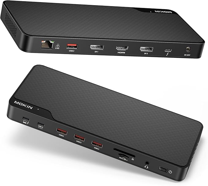 MOKiN Thunderbolt 4 Dock - 16 Ports Laptop Docking Station Dual Monitor for MacBook Docking Station 3 Monitors for Windows with 150W DC PowerTB4 Cable2.5 Gigabit Ethernet（Thunderbolt™ Certified）