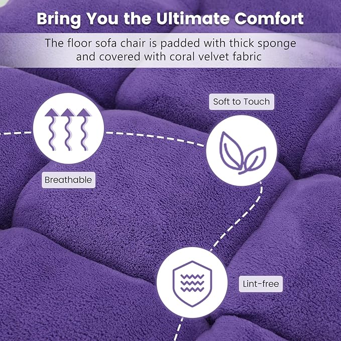 GORELAX Memory Foam Floor Chair 14-Poistion Adjustable Reading Gaming Chair Recliner Folding Cushioned Meditation Chair with Back Support Padded Lazy Sofa for Adults Kids