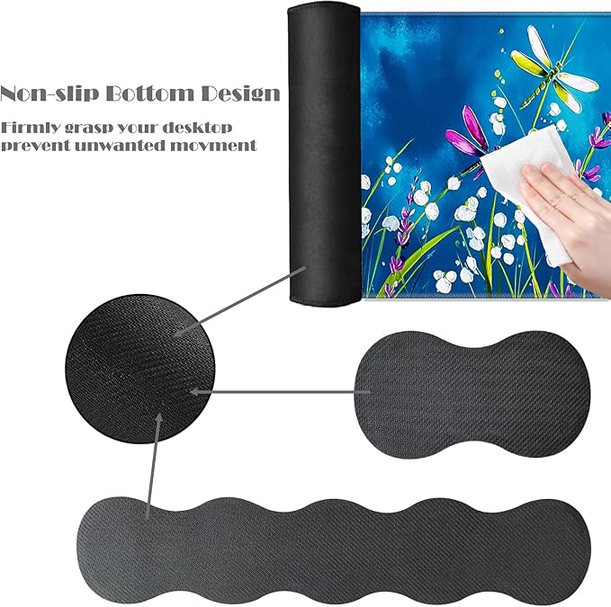 Ergonomic Keyboard Wrist Rest &amp Mouse Pad Wrist Rest SetXL Gaming Desk Mat 31.5x 11.8Non-Slip BaseMemory FoamEasy Typing Pain Relief for Office &amp HomeDragonflies Over Flower Field
