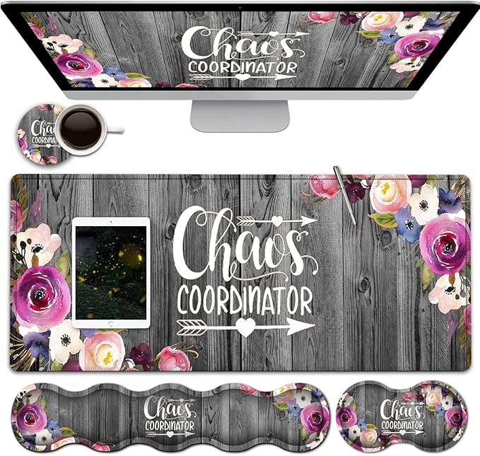 Large Gaming Mouse PadOffice Desk MatWaterproof Desk Writing Pad for Office/Home Ergonomic Keyboard Wrist Rest &amp Mouse Wrist Rest Vintage Watercolor Floral Laptop Desk Pad 31.5x11.8in