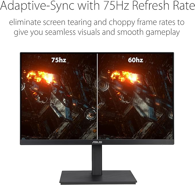 ASUS 27” 1080P Monitor (VA27EQSB) - Full HD IPS 75Hz Adaptive-Sync Speakers Eye Care Low Blue Light (Renewed)