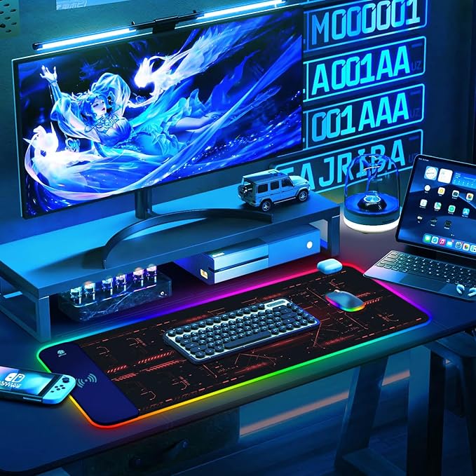 ToLuLu RGB Gaming Wireless Charging Mouse Pad 5/7.5/10/15W 10 Light Modes LED Mouse Pad Computer Keyboard Mat Mousepad 800x300x4MM Extended Large Desk Mat for Gaming MacBook Laptop PCCool Red