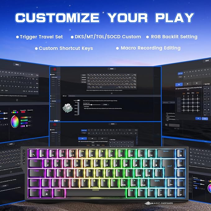 MAGIC-REFINER X68 HE Wired 60% Hall Effect Rapid Trigger Mechanical RGB Gaming Keyboard with 8K Polling0.04mm RT AccuracyMagnetic SwitchAdjustable ActuationSnap Tap for PC Mac Esport Gamer (Black)