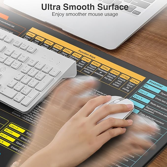 Wireless Charging Mouse Pad with Excel Formulas Shortcuts 31.5x15.8 Extra Large Office Spreadsheet Cheat Sheet Desk Mat Waterproof Ultra-Smooth Surface Non-Slip Base
