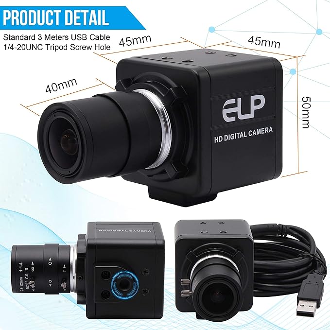 4K USB Camera 2.8-12mm Varifocal Manual Lens Webcam Ultra HD 4X Zoom with IMX317 Sensor for Windows Linux Raspberry Pi Mac OS