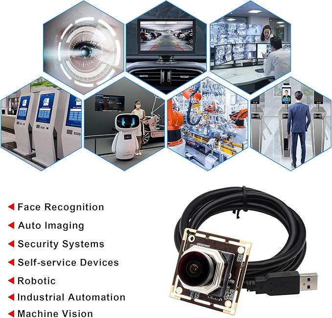 Svpro 5MP 30FPS Auto Focus USB Camera Module Wide Angle IMX335 Sensor Low Light Security Webcam for Industrial Image Processing UVC Plug &amp Play for Windows MacOS Linux Android (AF-170 (Fishe