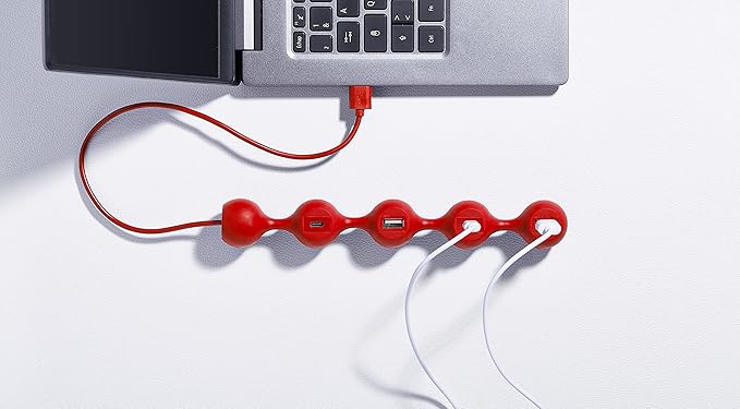 LEXON PEAS HUB 2 4-Port Hub Charge 2 x USB 2 x USB-C 2 Smartphones Simultaneously Copper Inner Cable LD143DR Dark Red