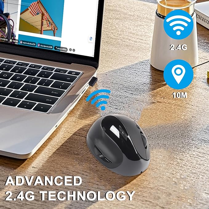 CHUYI Left-Handed Mouse Ergonomic Vertical Rechargeable Wireless Mouse 6 Buttons Optical and Portable Wireless Office Mice with USB Receiver for PC Computer Laptop (Black)