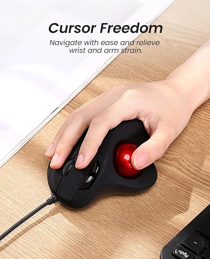 Nulea M509 Trackball Mouse Wired Ergonomic Design Easy Thumb Control Precise &amp Smooth Tracking 2-in-1 Interface (Type A &ampType C) Compatible for PC Laptop Mac Windows(Red).