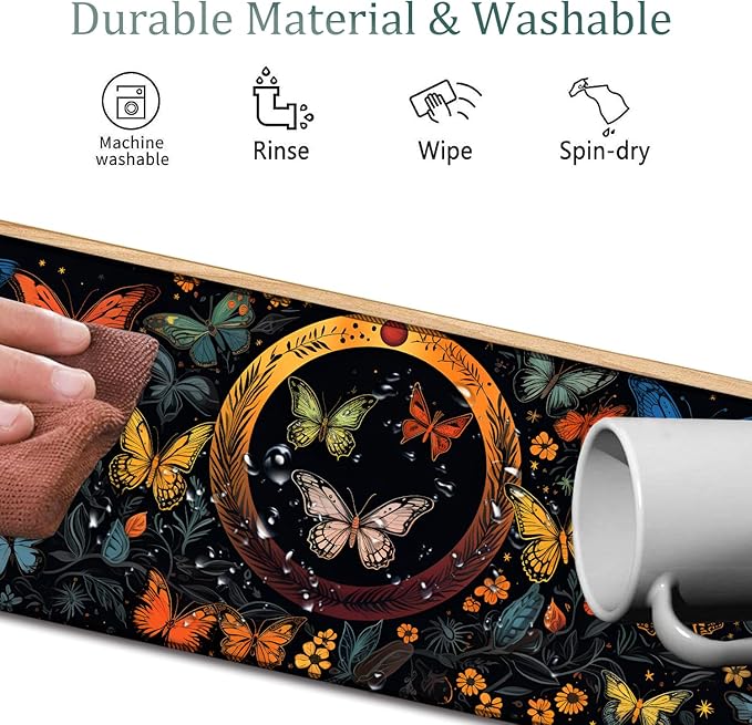 Mouse Pad Combo Large Gaming Mouse Pad + Keyboard Wrist Support + Mouse Wrist Rest + Coaster Table Pad 31.5 x 11.8 with Memory Foam Ergonomic Wrist Pad Set Colorful Butterfly Moon Pattern