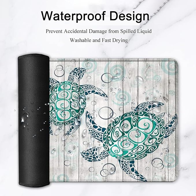Large Gaming Mouse PadExtended Waterproof Desk Pad Protector (31.5 x 11.8)Ergonomics Memory Foam Mouse Wrist Rest Supportfor Home Office Laptop Easy TypingOcean Turtle Sea Turtle White Mouse Mat