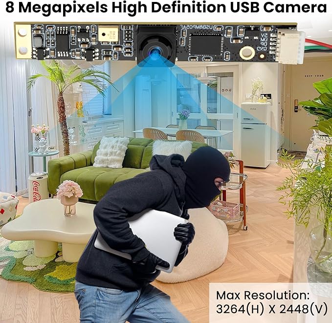 8MP Ultra HD USB Camera with Microphone2448P 30fps105° Wide Angle Lens Lightburn Compatible for 3D Printers Plug and Play Works with WindowsMacLinux Raspberry Pi