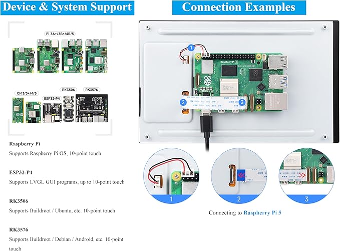 8inch DSI Touch Screen 10-Point Capacitive Touch Display 800x1280 IPS Panel Optical Bonding Toughened Glass Panel Compatible with Raspberry Pi 5/4B/3B+/3B/RK3506/RK3576/ESP32-P4