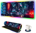 ARTSO RGB Gaming Mouse Pad Large Extended Soft Led Mouse Pad with 14 Lighting Modes 2 Brightness Water Resist Keyboard Pad Computer Mousepads Mat 35.4x15.7inch Night City