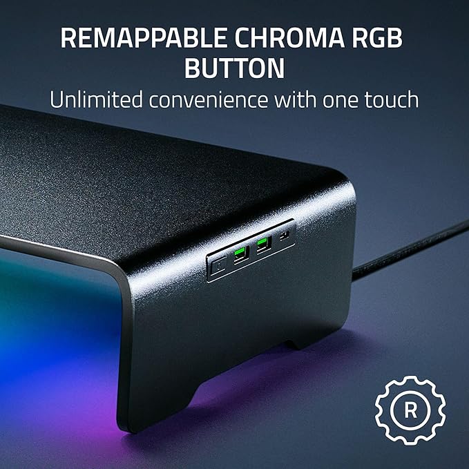 Razer Monitor Stand Chroma: 4 Port Hub - USB A 3.2 USB C 3.2 HDMI 2.0 - Ergonomic Height - Durable Aluminum Supports Up to 44 lbs - Organize Storage Shelf - Remappable RGB Buttons - Chroma RGB