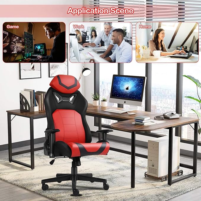 Modern-Depo Ergonomic Gaming Chairs for Adults with High-Density Memory Foam | Swivel Comfortable Office Chair Big and Tall Video Game Chair High Back Computer Chair for Home Office Red Black