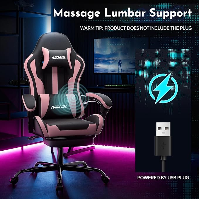 Gaming Chair Ergonomic Computer Chair with Footrest and Lumbar Support Height Adjustable Game Chair with 360°-Swivel Seat and Headrest and for Office or Gaming Blackpink