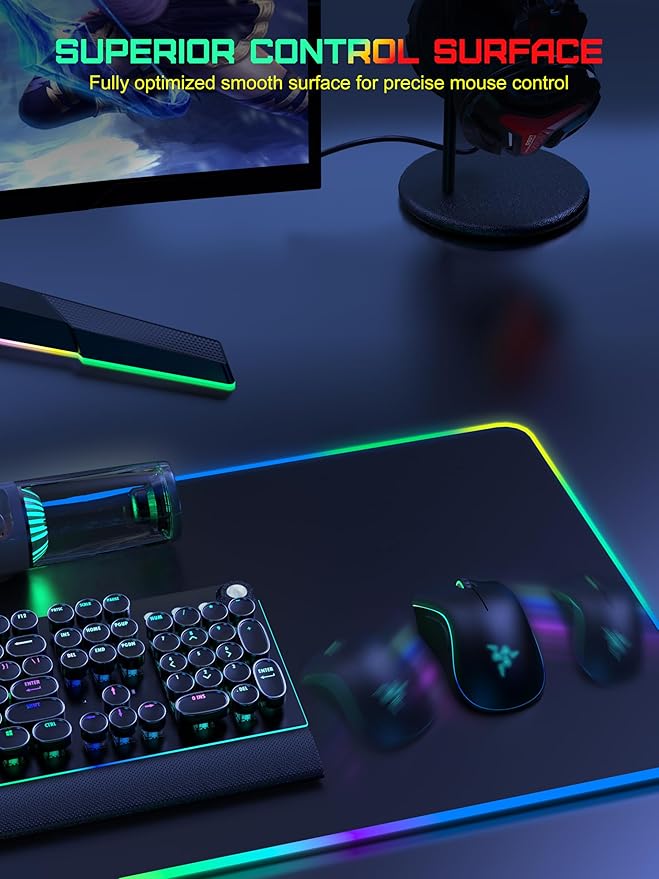 TopMade RGB Gaming Mouse Pad with 15W Wireless Charging 31.5” x 15.8” XXL Large Desk Mat Home Office Keyboard Pad for Desk Waterproof Mousepad with 4 Light Modes &amp 11 RGB Colors Classic Black