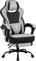 Vonesse Gaming Chair Reclining Fabric Gaming Chairs for Adults 250LBS Office Chair with Pocket Spring Cushion Computer Chair with Footrest and Massage Lumbar Support (Light Gray)
