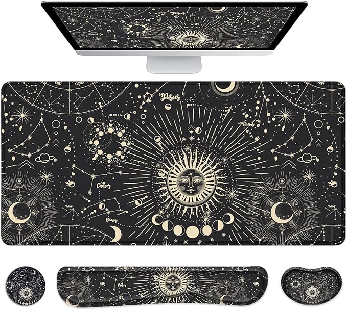 LATEEFAH Desk Mat Mouse Pad with Wrist Rest 4-in-1 Large Mouse Pads for Desk Ergonomic Mouse Pad and Keyboard Wrist Rest Gaming Keyboard Mat for Office Home