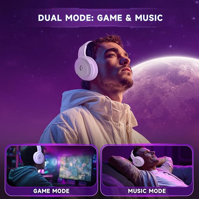 COOLV Wireless Gaming Headset for PS5/PS4PC 2.4GHz&ampBluetooth 5.3 Gaming Headphones with Noise Canceling Mic 20ms Low-Latency 50+Hr Battery Type-C- White