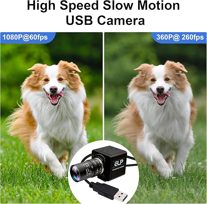 USB Camera 1080P High Speed 260fps 5-50mm 10X Optical Zoom Lens 2MP USB Webcam Manual Close up Zoom in and OutUVC Computer Comference Golf Swing Camera for Raspberry Pi Windows Mac