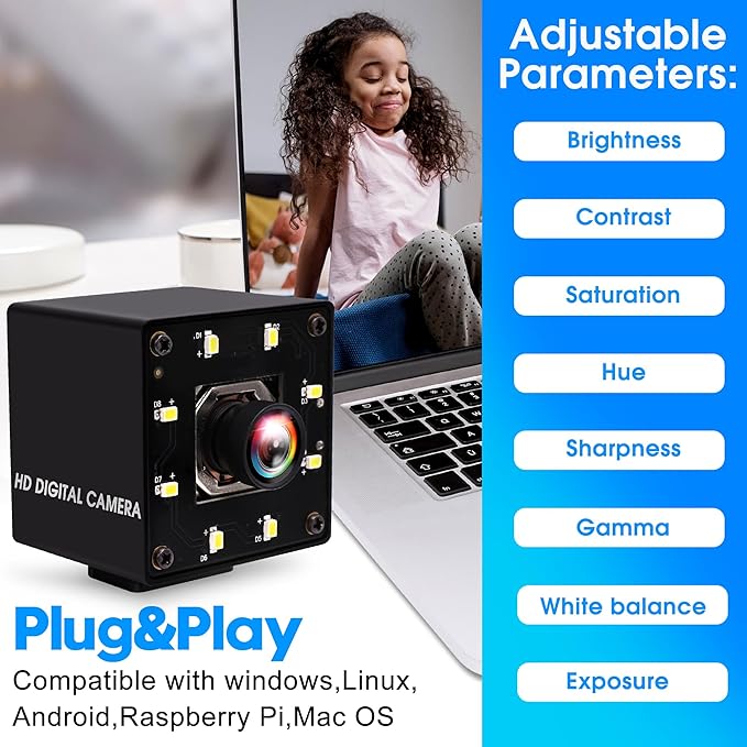 ELP 4K USB Camera Night Vision 8mp Autofocus Webcam for Computer Mini UVC USB2.0 Lightburn Camera IMX415 USB Security Camera PC Camera for Raspberry pi Jetson Nano (100degree No Distortion Lens)