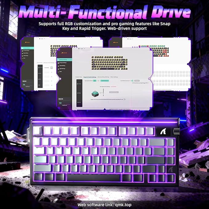 ATTACK SHARK R85 HE 75% Magnetic Wired Gaming Keyboard8KHz Polling Rate Rapid Trigger0.005mm RT Precision256K Scan RateCustom Hot-SwappableWeb Driver PC Keyboard for Gamer/Win/MacBlack Gradient