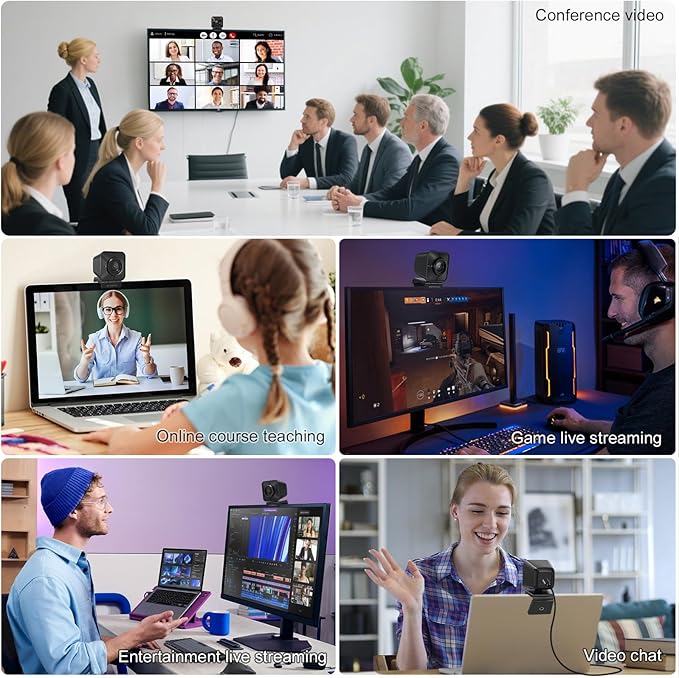 4K Webcam for PC PDAF Fast Auto Focus Camera with Dual Noise-reducing Mics Auto Light Correction 5X Zoom 8MP USB Webcam with Privacy Cover Plug and Play for Switch 2/ Zoom/Teams/Meet