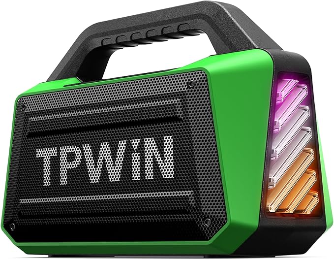 Bluetooth Speaker - 80W Loud Rugged Outdoor Speakers IPX6 Waterproof 20H Playtime Deep Bass Lightshow TWS BT 5.3 Wireless Portable for Travel Hiking Camping Beach Pool - Green