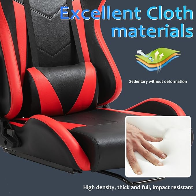 Racing Simulation Cockpit Adjustable Double Slide Gaming Seat Wear Resisting PU Leather Compatible with Simulator Mount Chair Ergonomic Red Bucket with Neck Pillow Lumbar