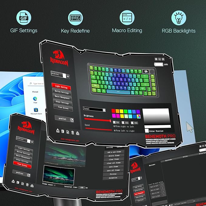 Redragon K724 PRO Wireless Gasket Gaming Keyboard w/Hype Screen &amp Knob 81-Key Mechanical Keyboard Easy-Control 1.14’’ TFT Info Display 5-Layer Noise Dampening Custom Linear Switch Dark Jade C