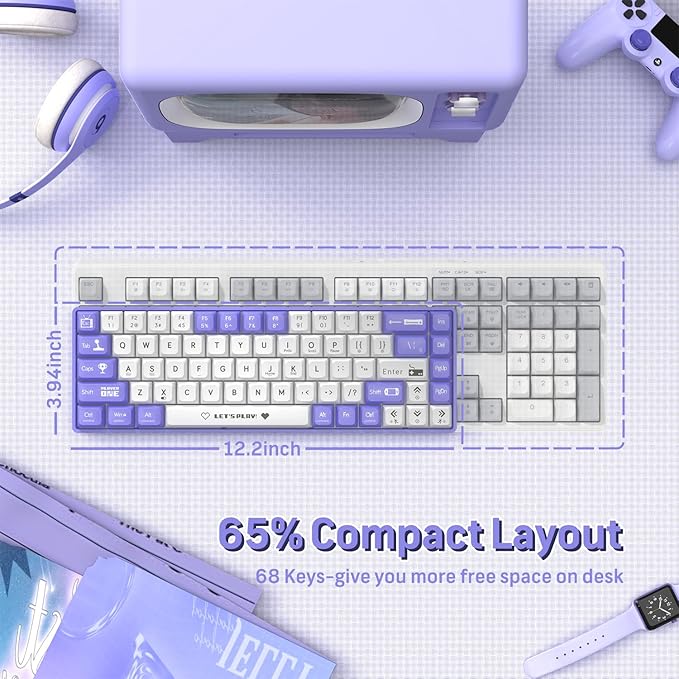 ATTACK SHARK AK680 60% Wired Mechanical Gaming KeyboardHot-SwappableRGB Rainbow BacklitUV Printing and EVA Sound ControlFully Anti-GhostingProgrammableBrown Switch for Windows/Mac Purple&ampWhi