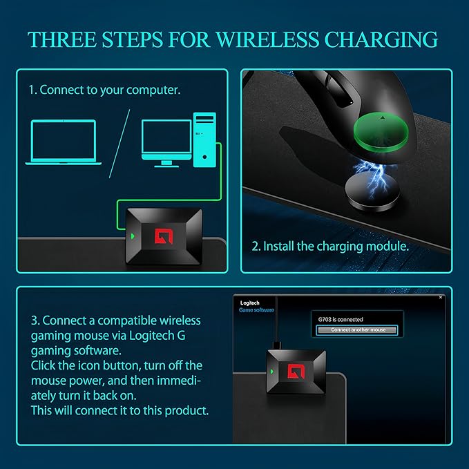 Wireless Charging Mouse Pad for Logitech G Pro X Superlight 2/1 G502 G703 Lightspeed Plug-and-Play Slip-Resistant Base Continuous Charging for Gaming - Powerplay Alternative (Not for G903)