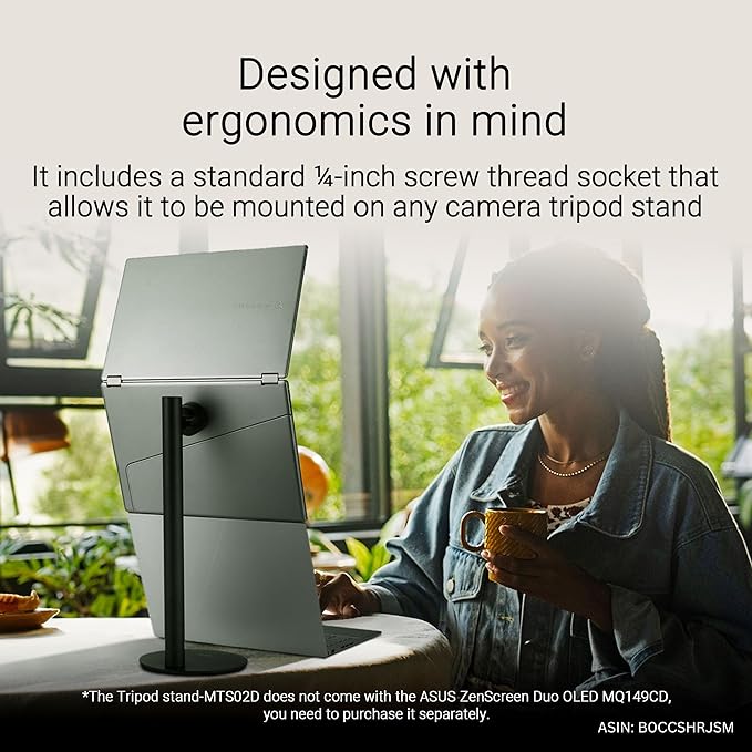 ASUS ZenScreen Duo OLED 360° Foldable Portable Monitor (MQ149CD) - Dual 14-inch 16:10 1920x1200 DisplayHDR400 True Black 100% DCI-P3 Delta&lt2 Dual USB-C Mini-HDMI Kickstand 3 yr Warranty