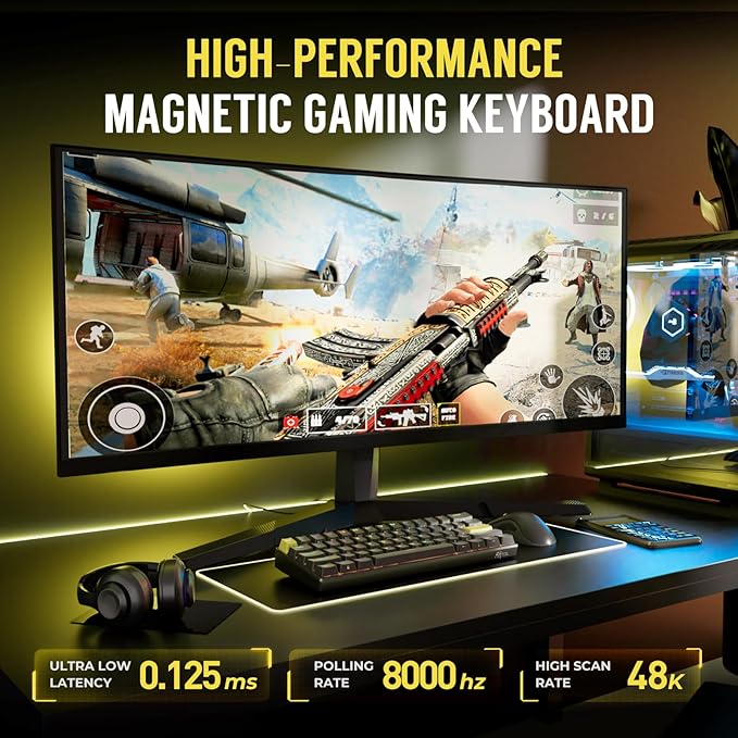 RK ROYAL KLUDGE C61 HE Gaming Keyboard 60% Wired Mechanical Keyboard with Hall Effect Magnetic Switch 8000Hz Polling Rate Rapid Trigger RGB Backlit 61 Keys Black Yellow