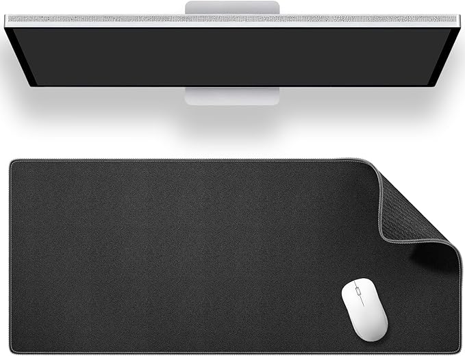 ALOANES Black Waterproof Desk Mat Large Mouse Pad with Extended Mouse Mat with Anti Slip Base Stitched Edge Grain Jacquard Surface Perfect for Gamer Office &amp Home 3XL 15.74''x35.43''x0.12''