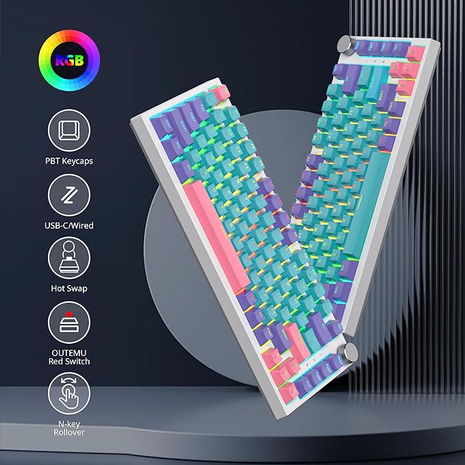 75 Percent Keyboard Gasket-Mounted with Sound Absorbing Pads 82-Key Compact Wired RGB Mechanical Gaming Keyboard Hot-Swap Socket for Win Joker