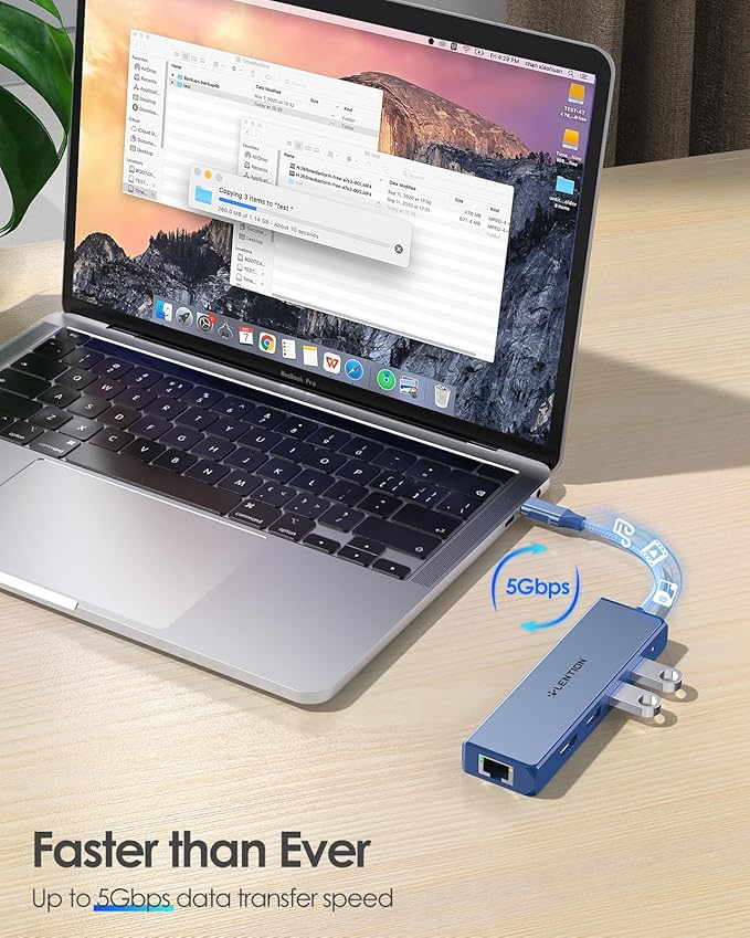 LENTION USB C Hub with 1000M Gigabit Ethernet Adapter 4K HDMI Display 3xUSB-A 3.0 Ports for MacBook Pro/Air/Neo Dell Lenovo HP Laptops and More Stable Driver Certified (C25 Blue)