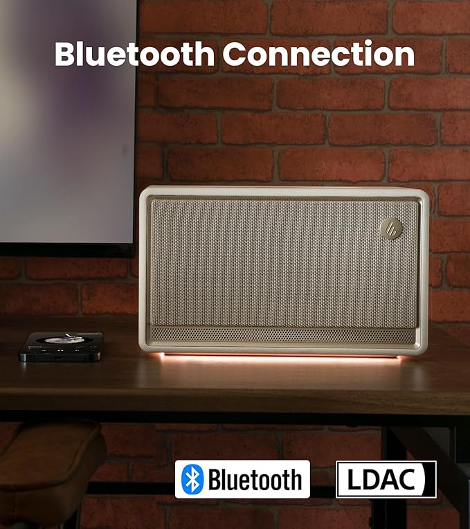 Edifier ES300 Tabletop Wireless Speaker Hi-Res Audio Bluetooth 5.3 &amp 12H Long Playtime Crystal Clear Sound Multiple Connectivity for Home Office Outdoor Desktop (Ivory)