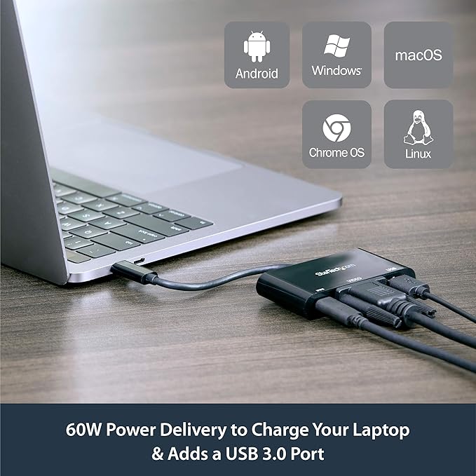 StarTech.com USB-C VGA Multiport Adapter - USB-A Port - with Power Delivery (USB PD) - USB C Adapter Converter - USB C Dongle